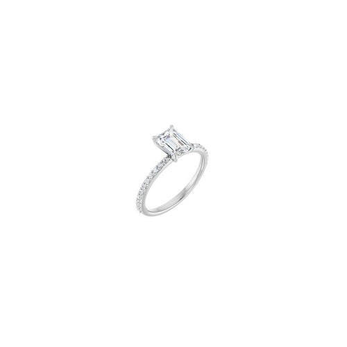 Accented Engagement Ring - 14K White Gold Emerald Lab-Grown Diamond