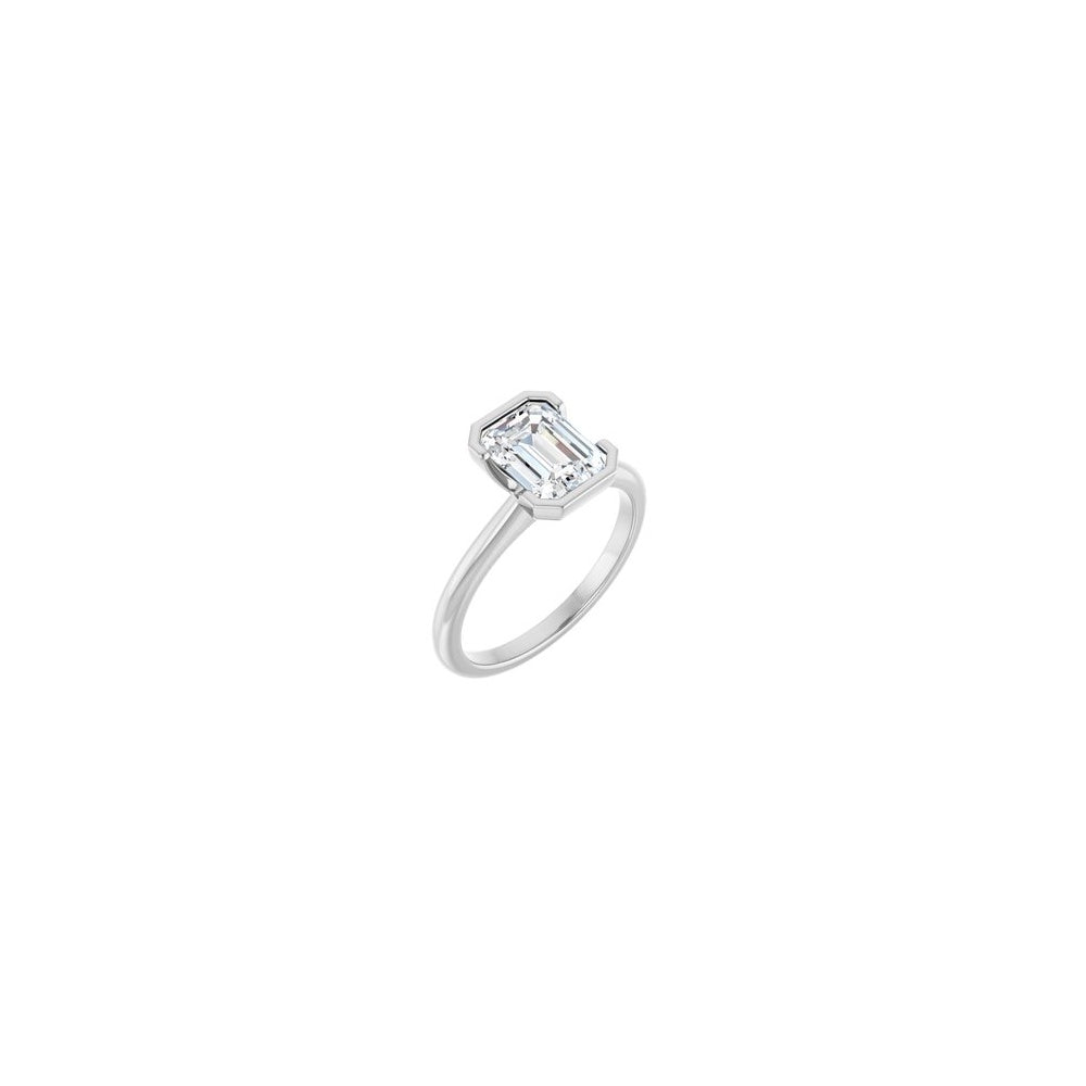 Half-Bezel Engagement Ring - 14K White Gold Emerald Lab-Grown Diamond