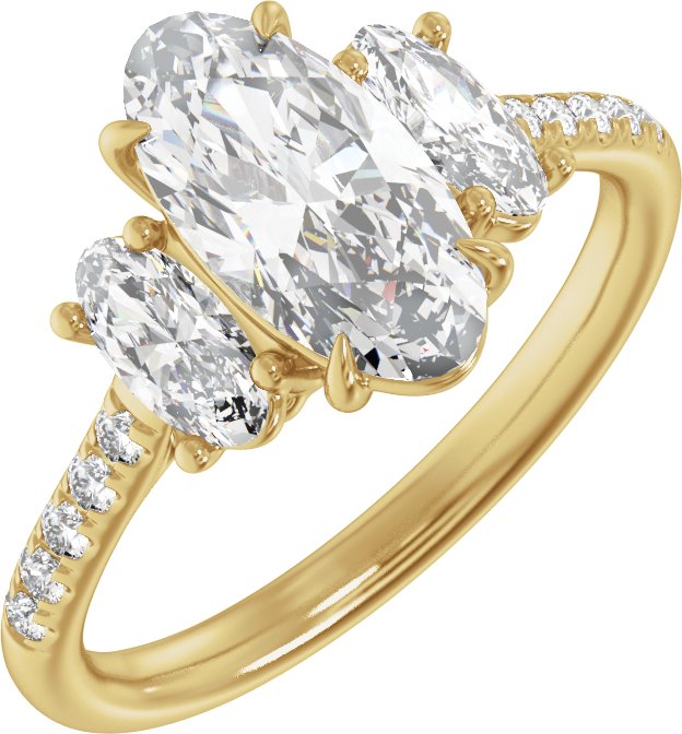 Claw-Prong Three-Stone Engagement Ring