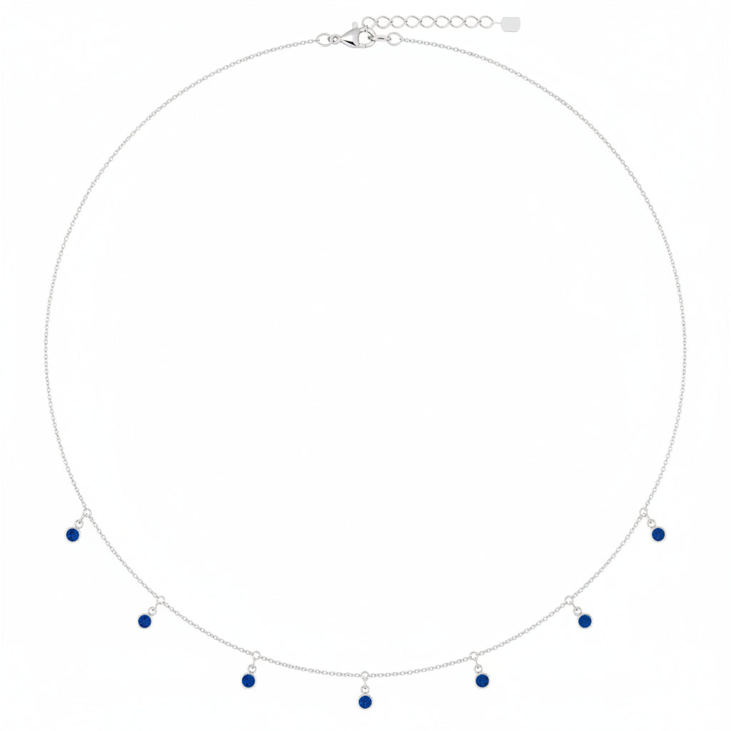 Sterling Silver Lab-Grown Blue Sapphire 5-Stone Station 16-18" Necklace