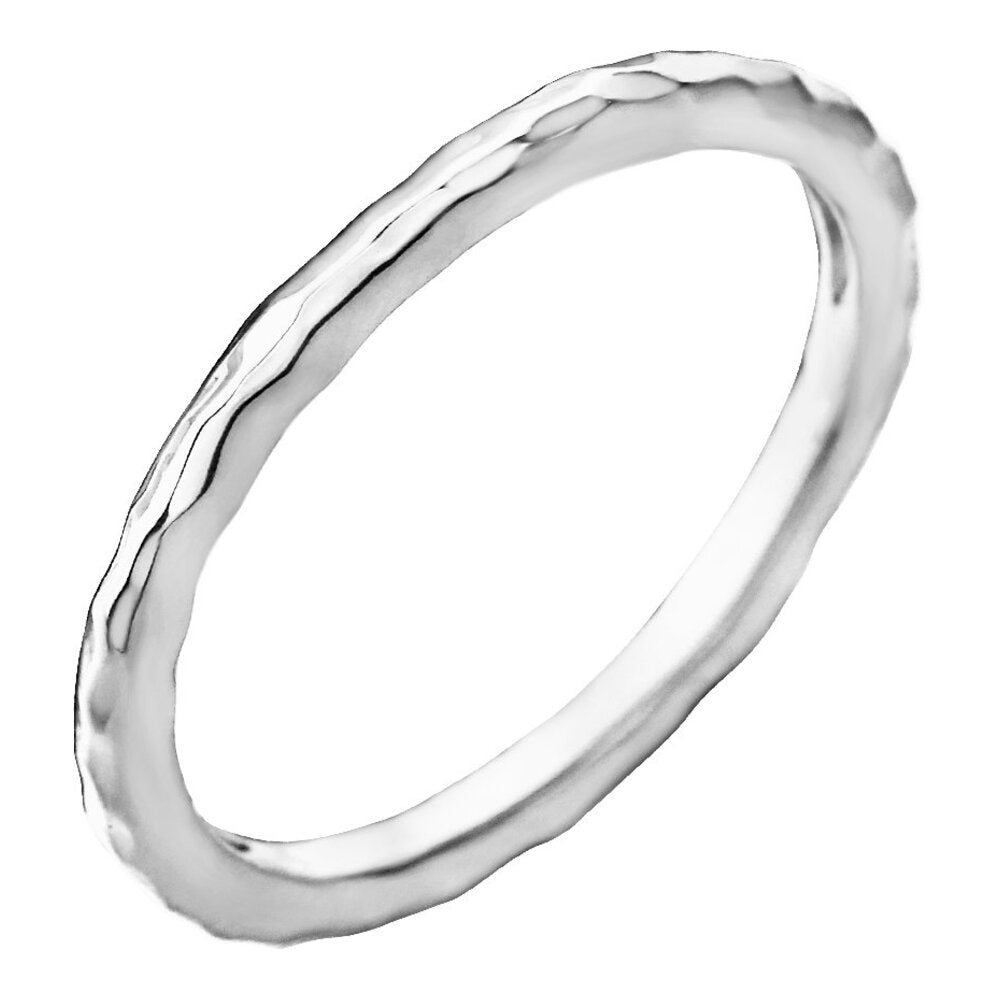14K White Gold hammered stackable ring