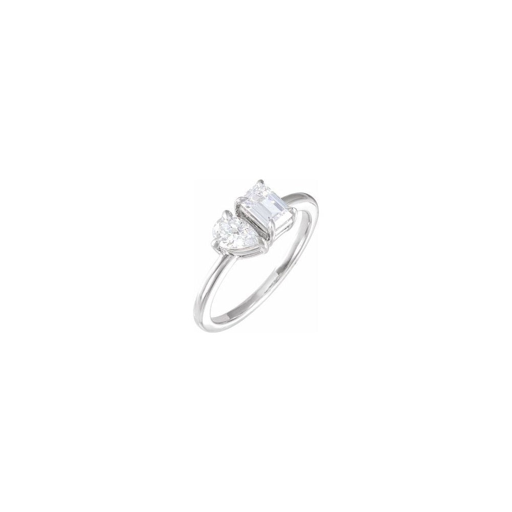 Lab-Grown Diamond Two-Stone Ring - Sterling Silver Emerald Lab-Grown Diamond