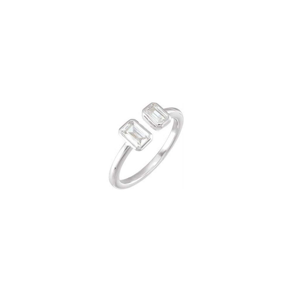 Lab-Grown Diamond Two-Stone Ring - 14K White Gold Emerald Lab-Grown Diamond