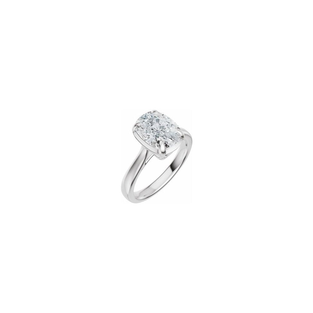 Claw-Prong Solitaire Bezel-Style Engagement Ring - 14K White Gold Elongated Cushion Lab-Grown Diamond