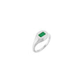 Solitaire Signet Ring - 14K White Gold Emerald Lab-Grown Emerald