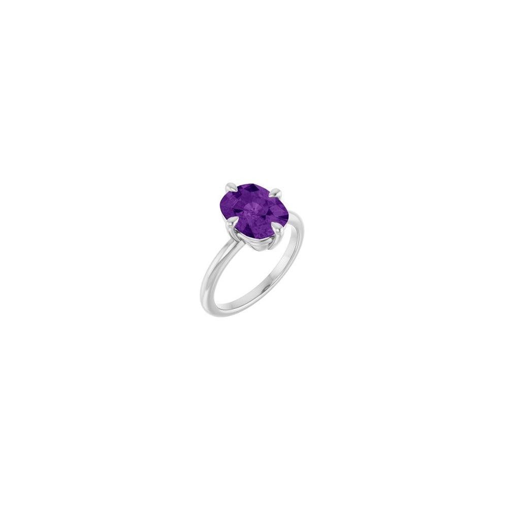 Claw-Prong Solitaire Ring - 14K White Gold Elongated Cushion Natural Amethyst