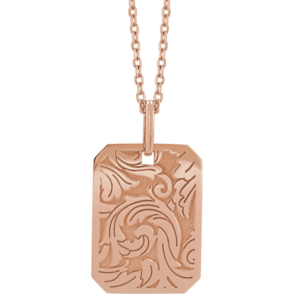 Floral Dog Tag Necklace Pendant (Multiple Metal Options)